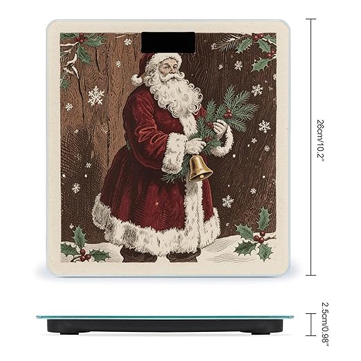 Christmas Santa Claus Print Scale for Body Weight Sturdy Tempered Glass Weighing Scales with LCD Display Accurate Digital Bathroom Scale Convenient Body Fat Smart Scales Easy Read