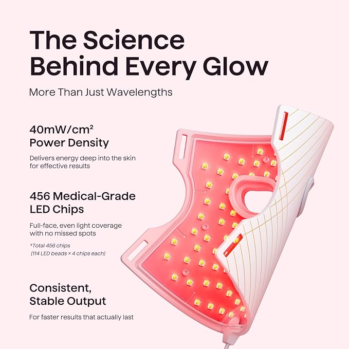 wavytalk Red Light Therapy Mask for Face Glow Time LED Face Mask Light Therapy for Anti-Fine Line Acne Treatment and Skin Rejuvenation with Red Near-Infrared Light Blue &amp Amber Light Therapy W