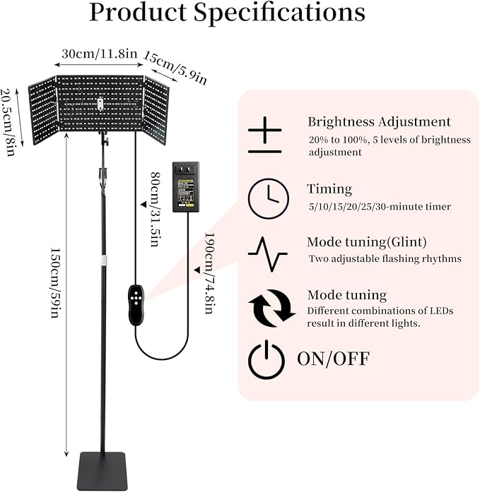 Red Light Therapy for Face and Body Red Infrared Light Therapy Lamp with Stand Led 660nm Red Light-Therapy &amp 850nm Infrared Light Device for Body
