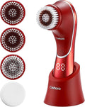 Facial Cleansing Brush Electric Face Scrubber Facial Cleansing Brush Rechargeable IPX-7 Waterproof Rotating Face Scrubber for Exfoliating Massaging and Deep Cleansing with 4 Brush Heads
