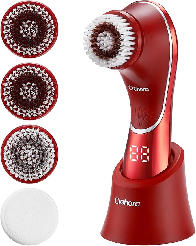 Facial Cleansing Brush Electric Face Scrubber Facial Cleansing Brush Rechargeable IPX-7 Waterproof Rotating Face Scrubber for Exfoliating Massaging and Deep Cleansing with 4 Brush Heads