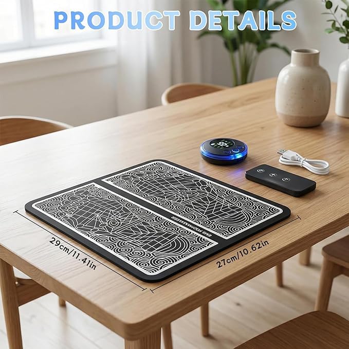 Foot Massager Mat for Relaxes Muscles Foot Plate Muscle Stimulator with Remote Control 8 Massage Modes 19 Intensity Levels Suitable for Both Office and Home Use (1 Set)