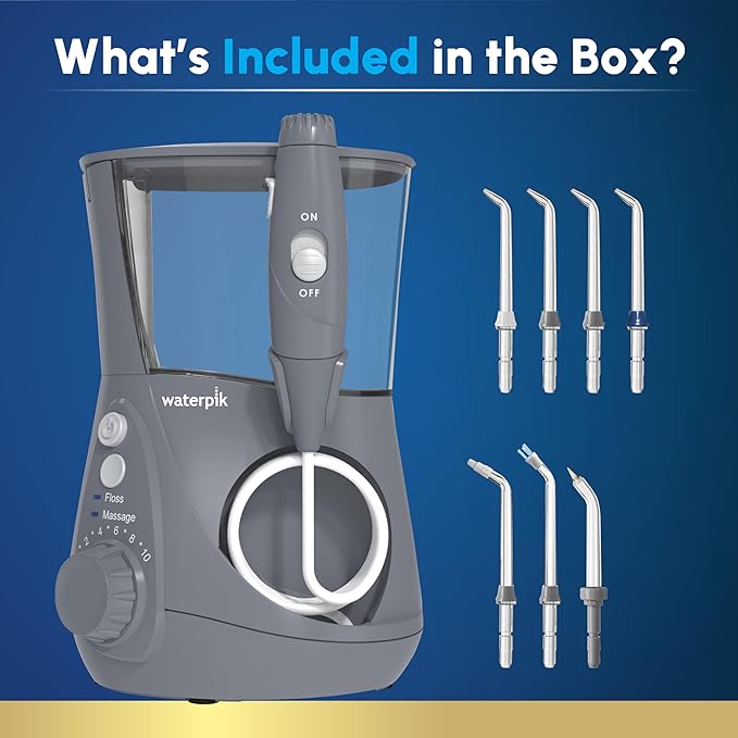 Waterpik Aquarius Water Flosser For Teeth Cleaning Gums Braces Dental Care Electric Power With 10 Settings 7 Tips For Multiple Users And Needs ADA Accepted Gray WP-667 Packaging May Vary