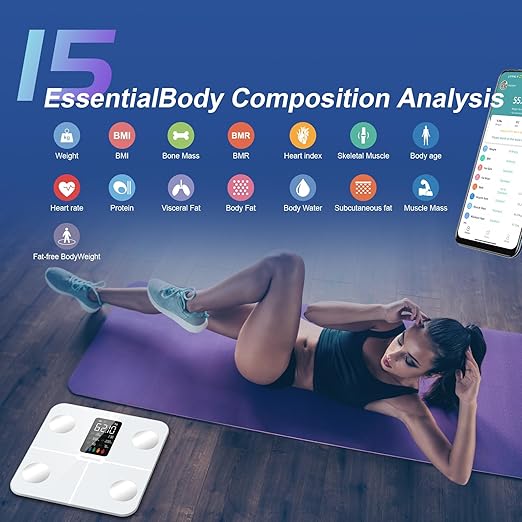 Healthkeep Body Fat Scale with Large VA Display 15 Body Datas with Heart Rate Smart Weight Scale Compatible with iOS &amp Android Max 400lbs/180kg 28cm White