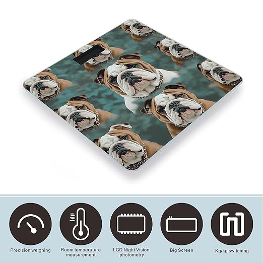 Funny English Bulldog Scale for Body Weight Precision Bathroom Weighing Scales with Back Lit LCD Display Sturdy Tempered Glass Body Weight Scales Digital Bathroom Scale 400lb