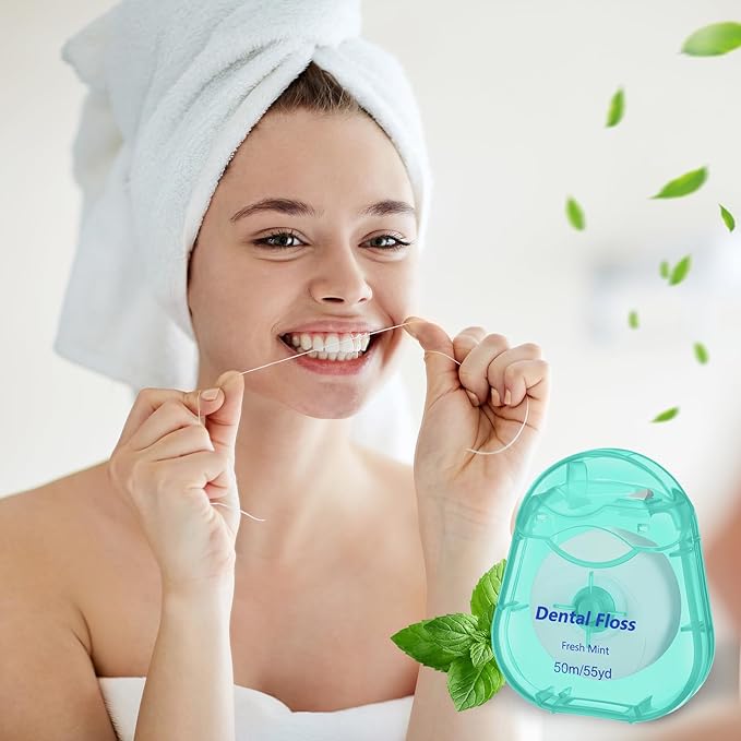 Mimorou 48 Pack Dental Floss Bulk 50m Each Mint Travel Dental Floss Oral Care for Teeth and Gum Protection(Mint Green)