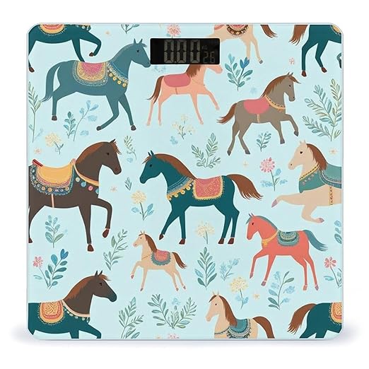 Men's Fashion Automatic Switch Digital Bathroom Weighing Scale Smart Scale Beautiful Flowers Floral Horse Art