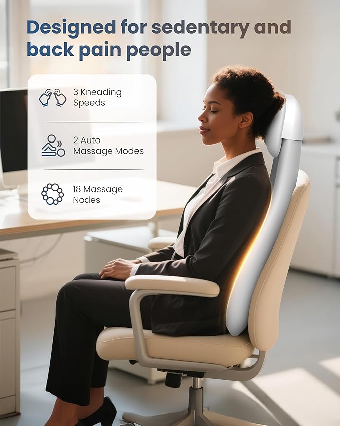 COMFIER Cordless Back Massage Chair Pad with Multi Functions 2D/3D/Mix Shiatsu Neck and Back Massager with Heat Chair Massager for Home Office Indoor/Outdoor Use