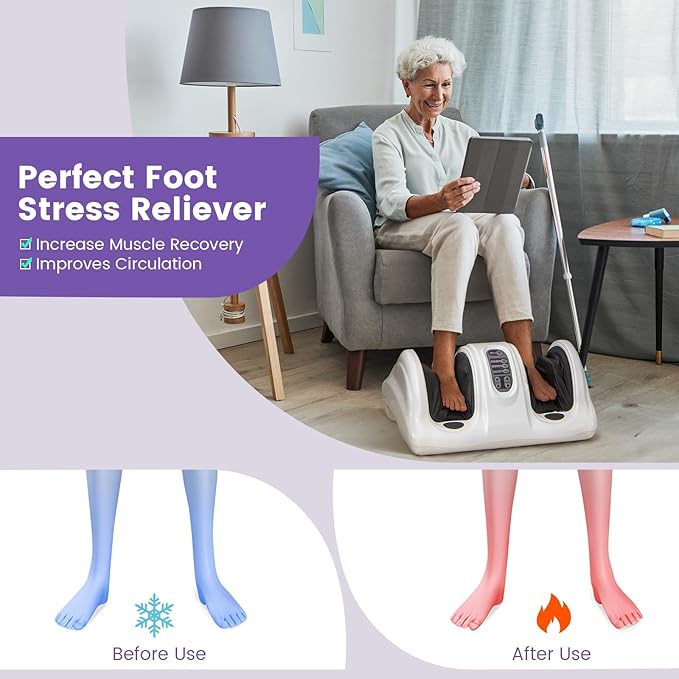 Giantex Shiatsu Foot Massager Machine for Feet Leg Calf Ankle Relieve Pain Spa Gift Deep Kneading Rolling Massage Electric Shiatsu Feet Massager w/Remote 4 Modes White
