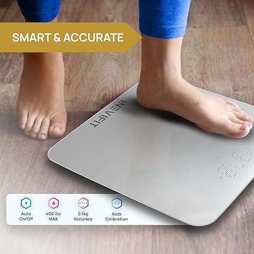 INEVIFIT Smart Bathroom Scale Highly Accurate Bluetooth Digital Bathroom Body Weight Scale Precisely Measures Weight &amp BMI for Unlimited Users (S-Silver)