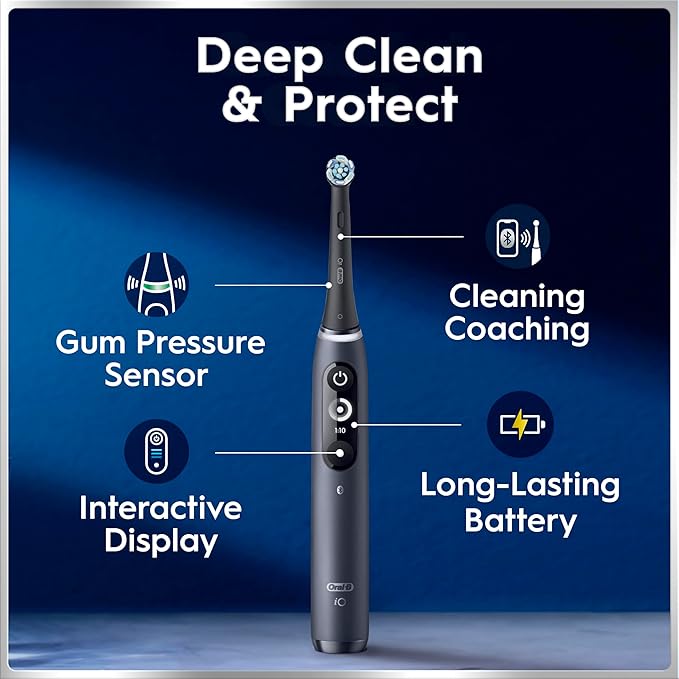 Oral-B iO Deep Clean + Protect Rechargeable Electric Toothbrush Saphire Blue iO Series 7 2 Replacement Brush Heads Charging Travel Case