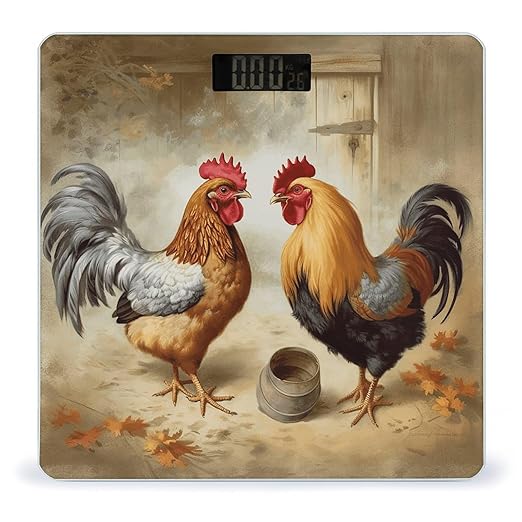 Chicken and Rooster Print Bathroom Scale Weight Scale for Body WeightHighly Accurate Digital Weighing Machine Clear LED Display Digital Bathroom Body Scale 400lb/182kg