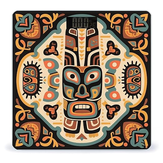 Ethnic Totem Weight Scale Large Digital Bathroom Scales with Bright LED Display Non Slip Digital Scale and Step On Fashion Weighing Machine for Body