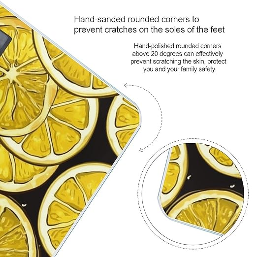 Sliced Lemon Wallpaper Scale for Body Weight Anti-Slip Digital Bathroom Scale Sturdy Toughened Glass Weighing Scales High Precision Safe Rounded Corners Smart Scales