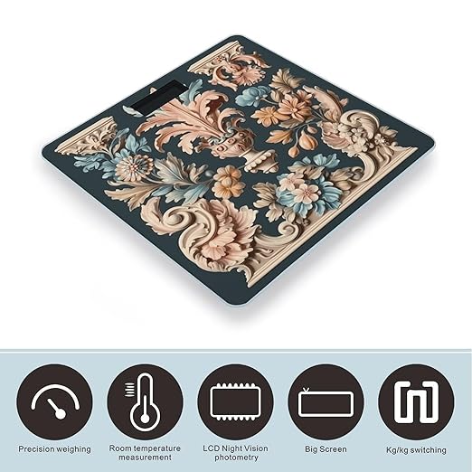 Vintage Floral Engraving Scale for Body Weight Precision Bathroom Weighing Scales with Back Lit LCD Display Sturdy Tempered Glass Body Weight Scales Digital Bathroom Scale 400lb