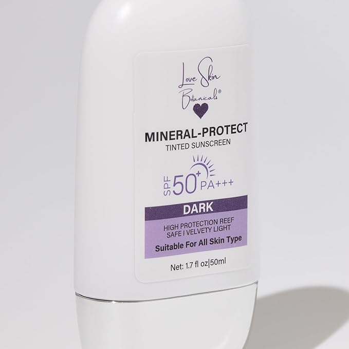 Mineral Protect Tinted Sunscreen SPF 50 PA+++ – Dark Tint | 100% Mineral Reef-Safe Unscented Broad Spectrum Daily Face Sunscreen
