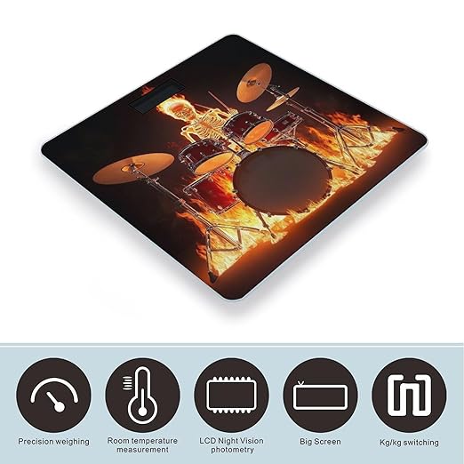 Energy Saving Scale Bathroom Weighing Scale Smart Scale for Body Weight Digital Rock Drum Fire Flame Skull Skeleton