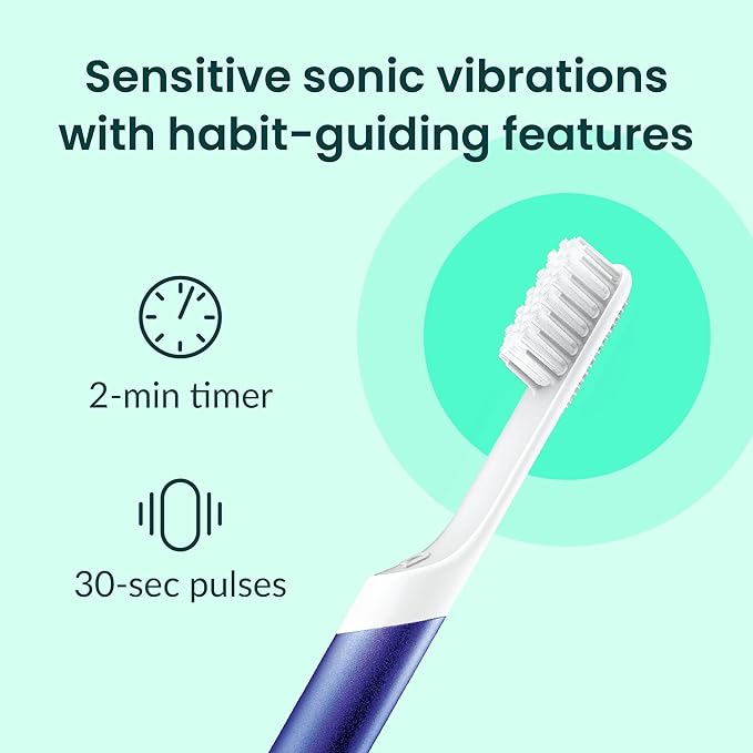 Quip Metal Sonic Electric Toothbrush for Adults - Time Travel &amp Soft Bristles with Travel Case &amp Replacement Brush Head - 3 Month Battery Life Indigo