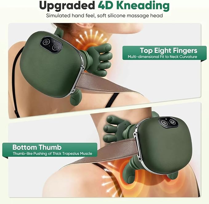 4D Wireless Massager with Hands – Shiatsu Deep Tissue Relief with Heat 2026 New Neck Massage Deep Tissue Shiatsu Neck and Shoulder Massager Masajeador de Espalda y Cuello Three Massage Modes