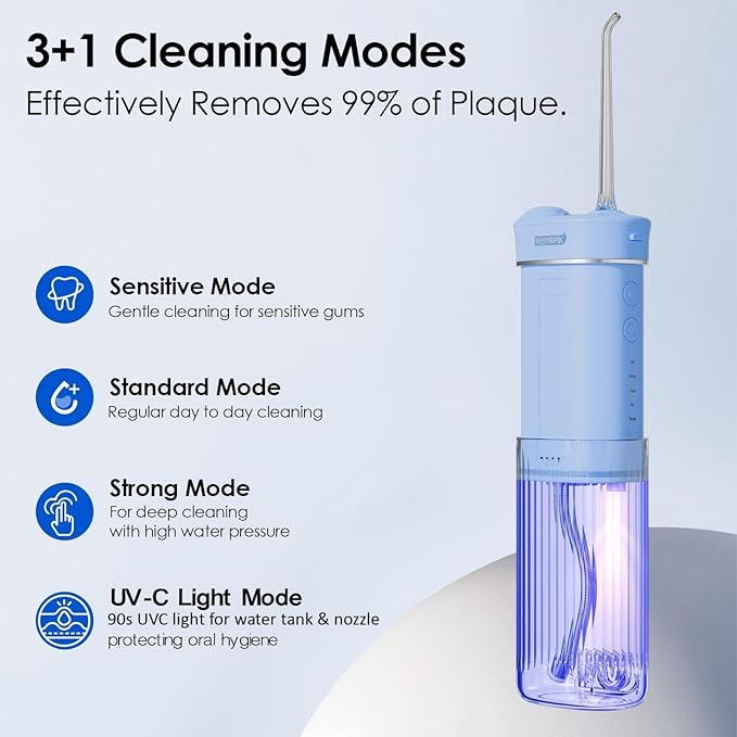 Portable Mini Water Flosser 225ML Long-Lasting Endurance Travel Cordless Oral Irrigator for Gum Care/Implants/Braces (Blue(8Tips))