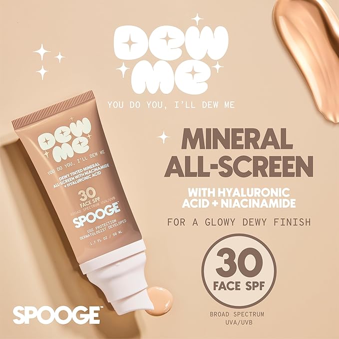 Dew Me Mineral All-Screen - Tinted SPF 30 Face Sunscreen with Hyaluronic Acid + Niacinamide for Golden Glow Dewy Finish - Dermatologist Developed Makeup Primer Complexion Perfector - (1.7 Oz)