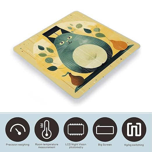 Pear Shaped Cat Scale for Body Weight Anti-Slip Tempered Glass Digital Bathroom Scales Clear LCD Display Weighing Scale Safe Rounded Corners Smart Scales