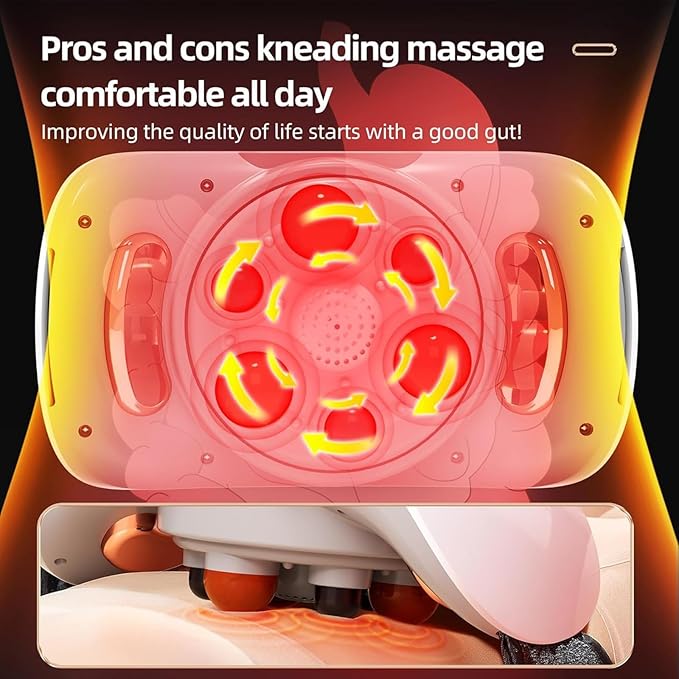Abdominal Massager Electric Stomach Tummy Anti Cellulite Remover Machine 3 Levels Intensity and 5 Modes Adjustable Forward and Reverse Kneading for Flatulence and Period Cramps