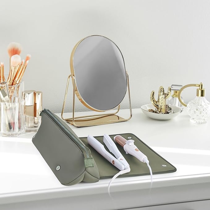BAREFOOT CARIBOU Hair Tools Travel Bag and Heat Resistant Mat for Flat Irons Straighteners Curling Iron and Haircare Accessories 2-in-1 design with Interior Pockets Portable Organizer