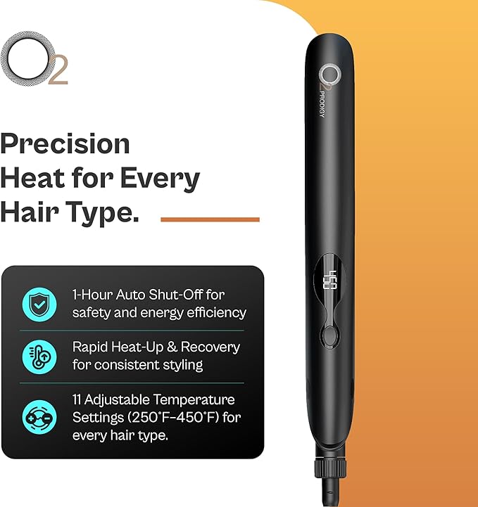Titanium Ceramic Hair Styler – O2PRODIGY Linear Dynamical Design Flat Iron with Rounded Body 11 Heat Settings Gun Titanium Plates Auto Lock &amp Universal Voltage Hair Straightener by O2.