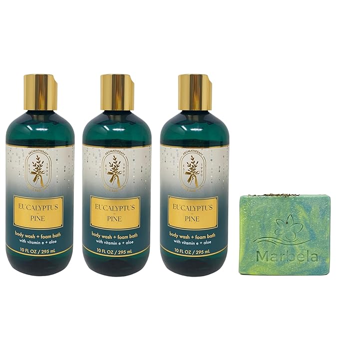 Bath &amp Body Works Aromatherapy Eucalyptus &amp Pine 3 Body Washes with a Fresh Forest Bar Soap - Full Size