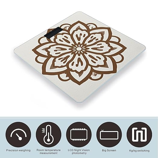 Brown Outline Flower Smart Scale for Body Weight Accurate Bathroom Scale with LED Display Digital Weight Scales Weighing Machine High Precision Scales for Bath Home