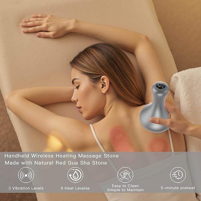Hot Stones for Massage Hot Stones Muscle Massage with Warmer Wireless Natural Black Bian Stone Electric Gua Sha for Home Spa