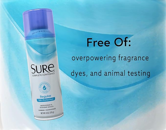 Sure Regular Scent Aerosol Antiperspirant and Deodorant - 24-Hour Protection for Men and Women - Fast Drying Spray Deodorant - 6 oz Pack of 3