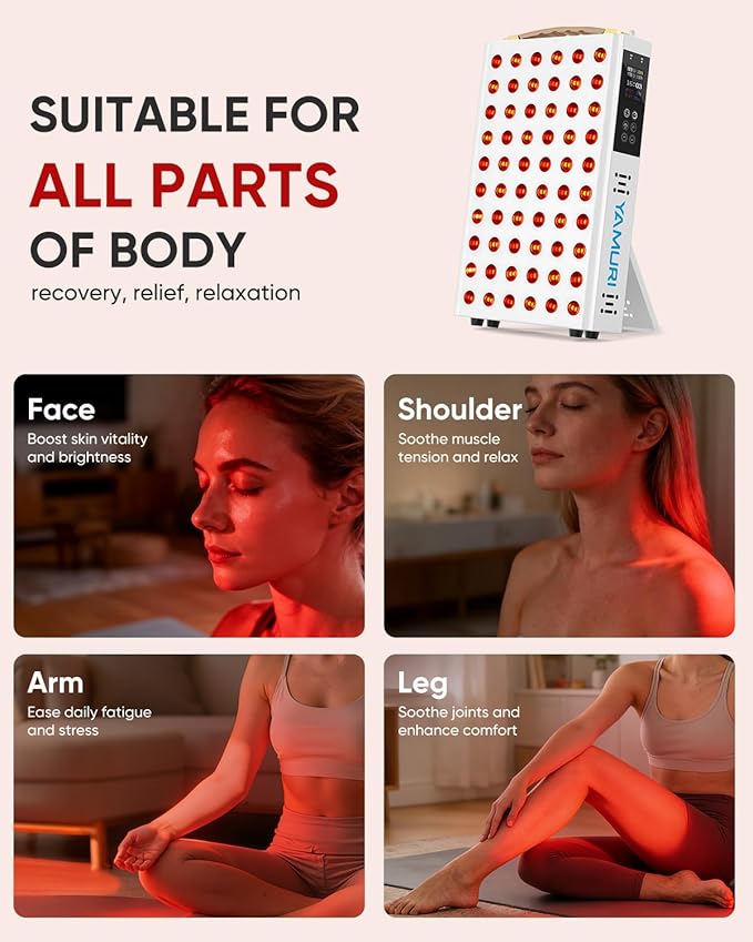 Red Light Therapy for Face 660nm 850nm Near-Infrared Light Therapy Panel for Body 110W with 60 Dual Chip LEDs 135mW/cm² High Irradiance Device for Daily Wellness &amp Relaxation at Home - YA60
