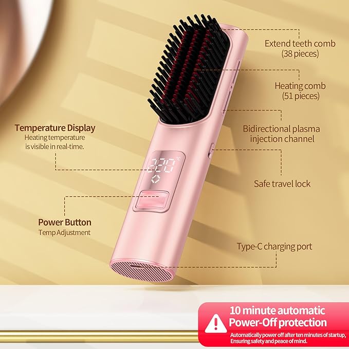 Cordless Hair Straightener Brush Mini Brush Straightener for TravelPortable Straightening Brush for WomenHot Comb Styling Tools &amp Appliances Pink