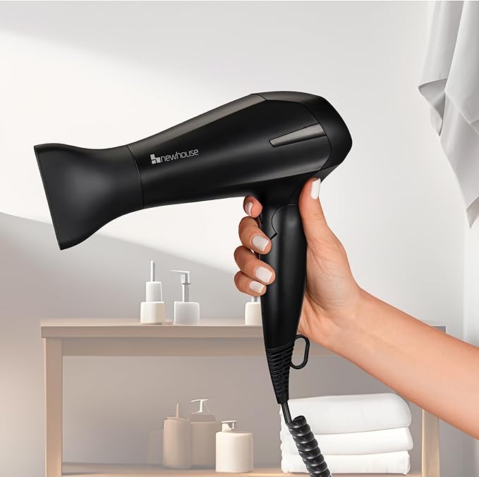 Newhouse 125V 1875-Watt Foldable Hair Dryer with Spiral Cord NHHD-001-FS Compact Foldable Hair Blow Dryer Low-Noise Ionic Hair Dryer ETL Certified for Hospitality and Residential Use