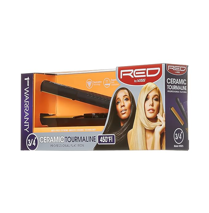 Kiss Products Red Ceramic Tourmaline Professinal Flat Iron 0.75 Inch 1 Pound