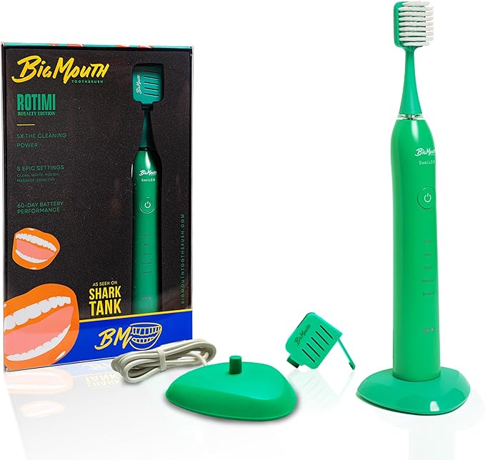 BIG MOUTH TOOTHBRUSH Dr Bobbi Electric Toothbrush for Adults Ultrasonic Rechargeable Toothbrush with 5 Cleaning Modes &amp 2-Minute Smart Timer Retains 42-Day Battery Travel-Ready Design – (Green)