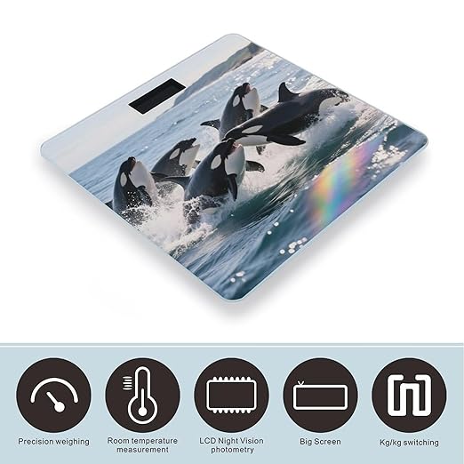 Killer Whale Weight Scale Cute Bathroom Scale for Body Highly Accurate Digital Weighing Machine for People Compact LCD Display Scales with Sturdy Toughened Glass Scales