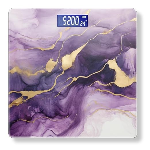 Digital Scale for Body Weight Highly Precision Bathroom Weight Scale 400 lbs with Backlit Display Personalized Scale for Home-Abstract Purple and Gold Marble Background with Golden Veins