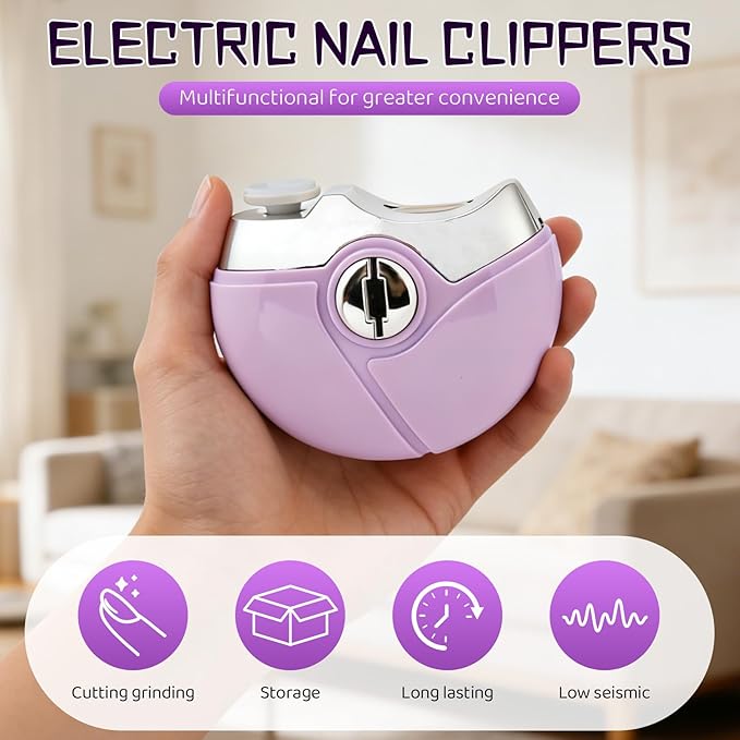 2026 Upgraded Electric Nail Clipper 3 in 1 Electric Polishing Automatic Nail Clippers Multi-Functional Electric Nail Trimmer with 2 Adjustable Speeds Nail Trimmer for Seniors Adults (Beige)