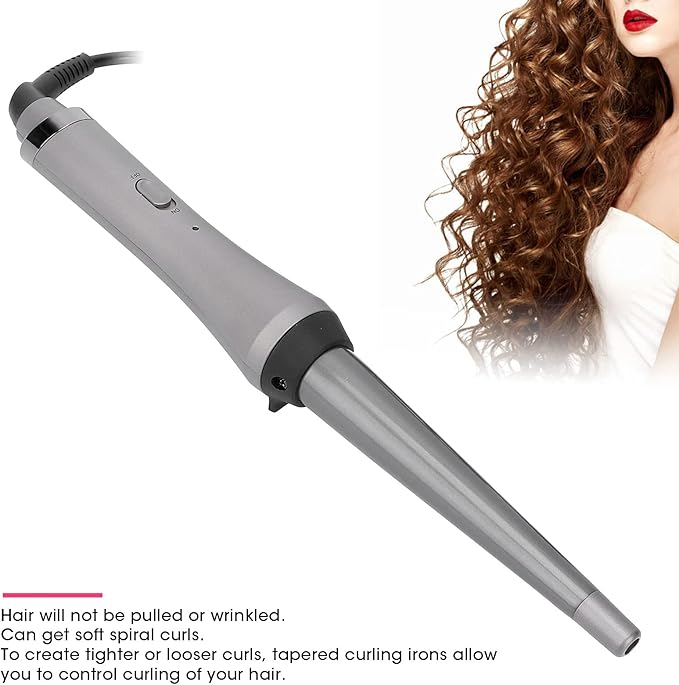 Curling Wand 0.5-1 Inch Tapered Hair Curling Iron Ceramic Wand Curler with 360° Rotatable Wire Wand Curling Iron for Short Long All Hair Type (US)