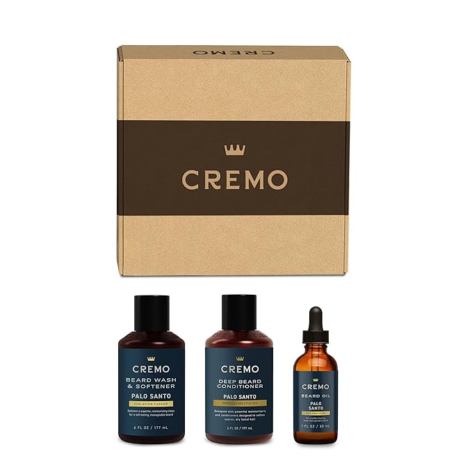 Cremo Palo Santo 2n1 Beard Wash &amp Softener + Deep Conditioner + Oil Set for Medium to Long Beards