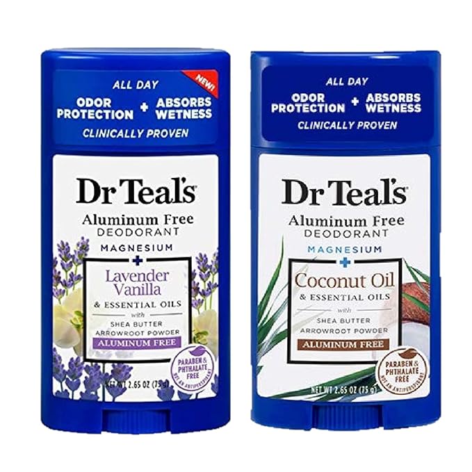 Dr. Teals Deodorant Variety Gift Set (2 Pack 2.65oz Ea.) - Vanilla Lavender &amp Coconut Oil - Essential Oils Shea Butter &amp Magnesium Help Absorb Moisture &amp Keep Skin Clean &amp Healthy