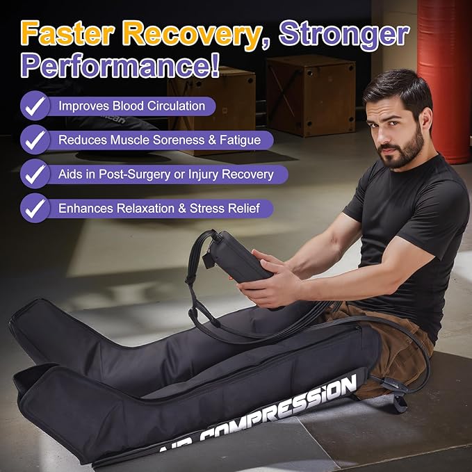 Air Compression Therapy System Leg Massager for Pain and Circulation Full Leg Recovery Boots Cordless Air Compression Boots Fast Recovery Therapy for Athletes M