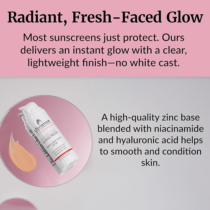Vibriance Sheer Zinc Sunscreen - Tinted Sunscreen for Face SPF 50 Lightweight Facial Moisturizer with Niacinamide Hyaluronic Acid - 1.7 fl oz