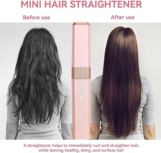 Hair Straightener Flat Iron Cordless Quickly Heating Rollers Hair Curlers Hair Curling Iron Hot Tools Flat Iron for Girls Women(Pink)