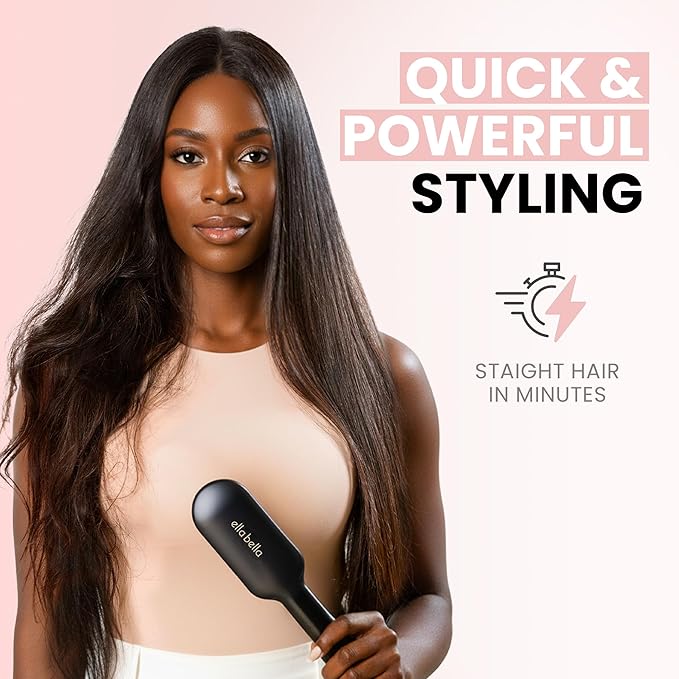 ELLA BELLA® Hair Straightening Brush • Heated Straightener Brush Comb • Straightens in 1 Pass • Ionic Technology for Healthier Hair • Suitable for All Types