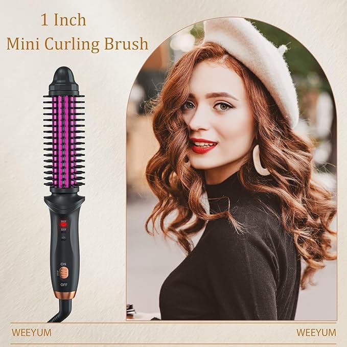 Curling Iron Brush for Short Long Hair Hair Curling Brush Long Barrel Tourmaline Ceramic Dual Voltage Curling Brush Iron with Anti-Scald Bristles (Black)