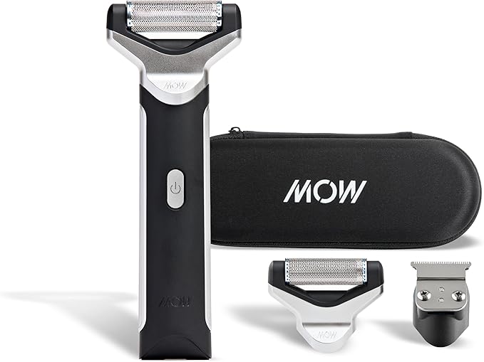MOW on the GO Electric Shaver Portable Travel Razor with Rolling Head and Trimmer Blade Black and Silver Includes Carrying Case